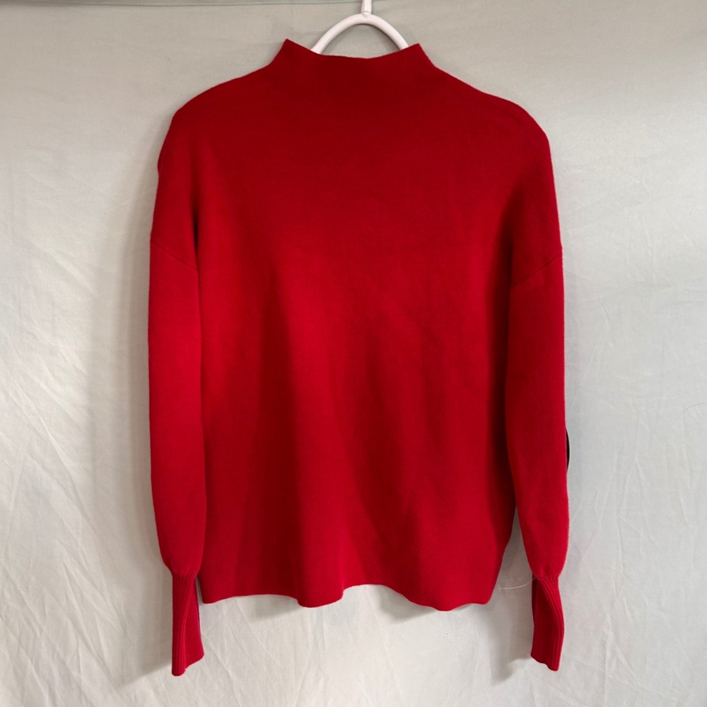 Tahari Red Mock Neck Embellished Pearl Button Cuff Sweater Medium NEW Classic